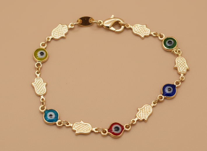 Multicolor Eye and Hamsa Bracelet