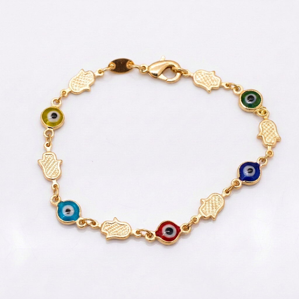 Multicolor Eye and Hamsa Bracelet