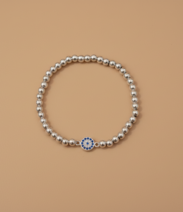 Crystal Silver Beaded Bracelet