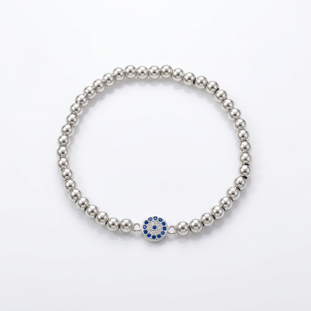 Crystal Silver Beaded Bracelet