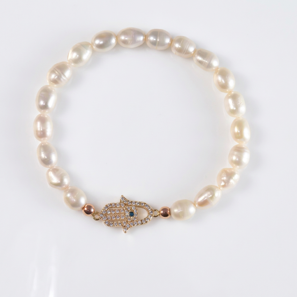 White Pearl Hamsa Bracelet