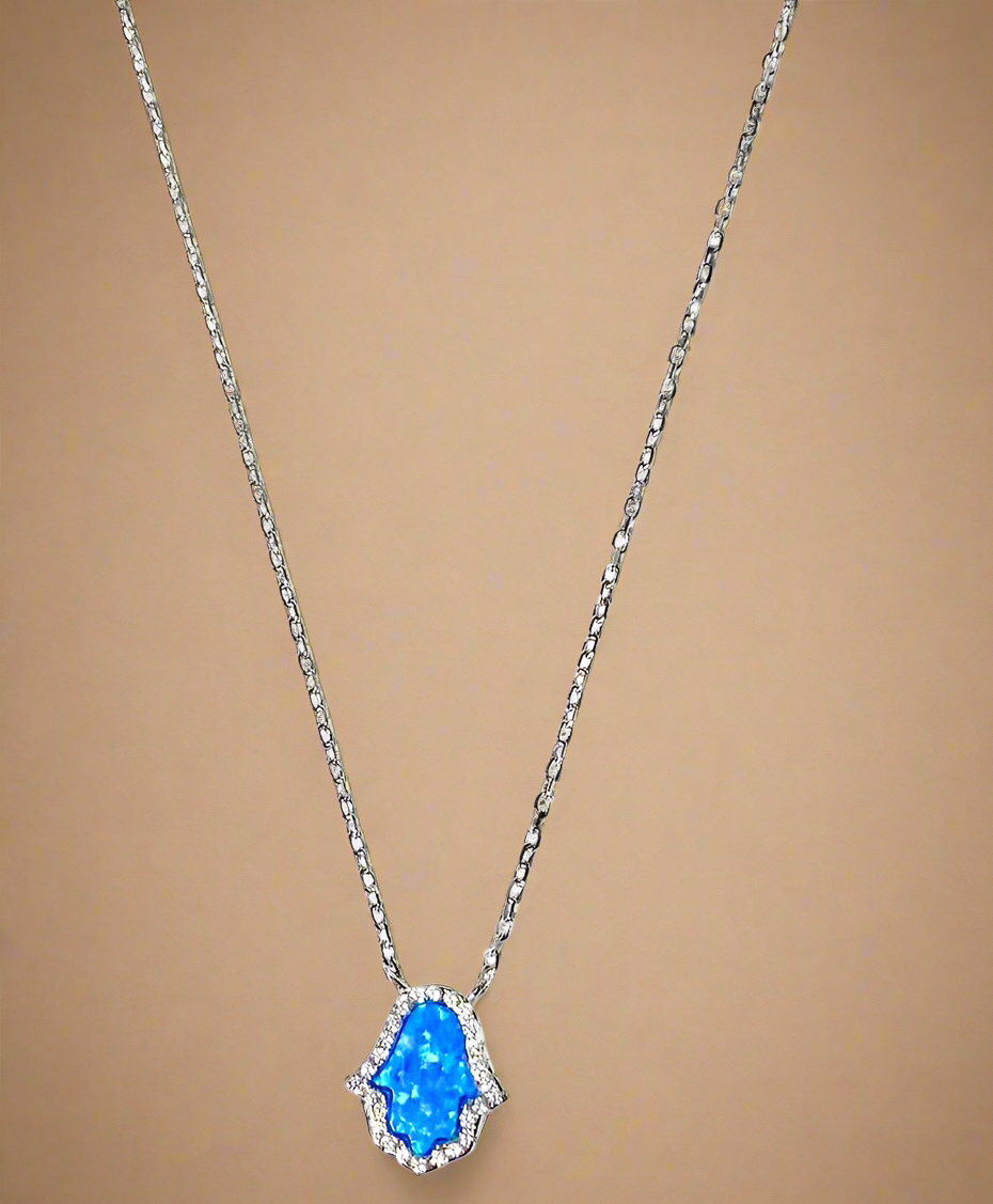 Opal Stone Crystal Hamsa Necklace