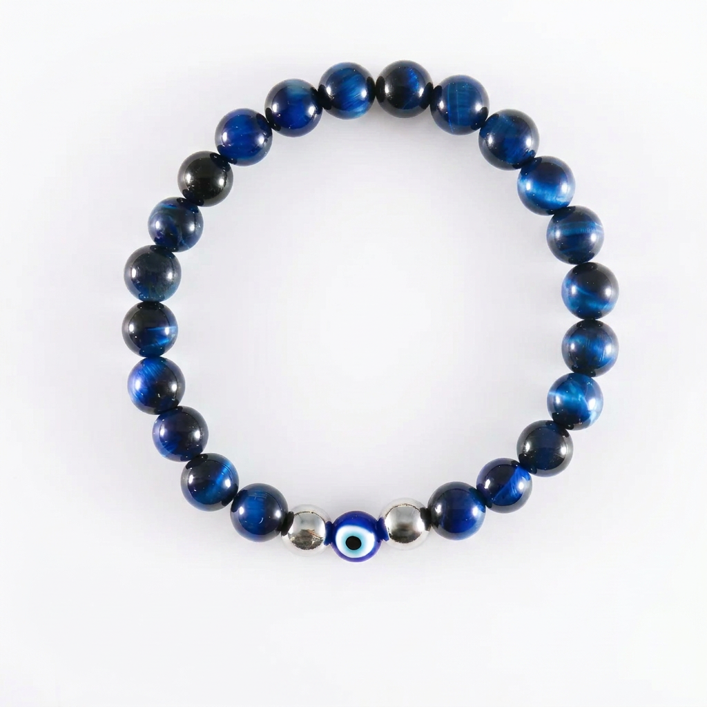 Blue Beaded Mens Lucky Eye Bracelet