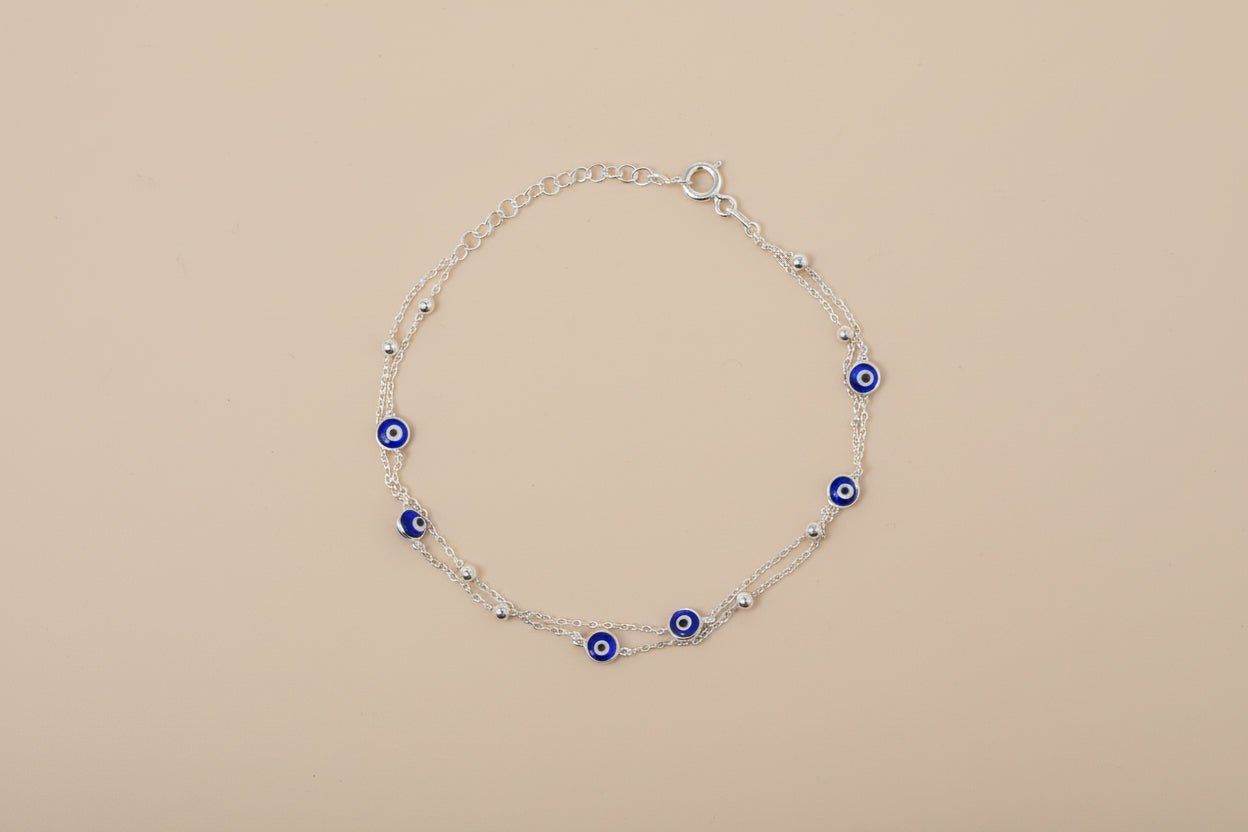 Double Chain Blue Eye Bracelet