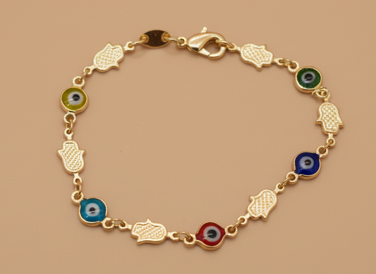 Multicolor Eye and Hamsa Bracelet