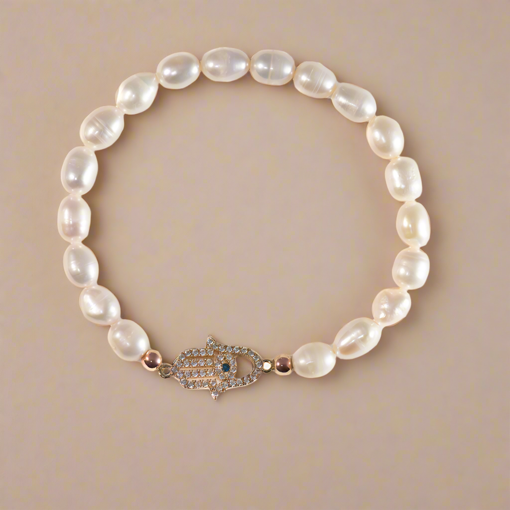 White Pearl Hamsa Bracelet