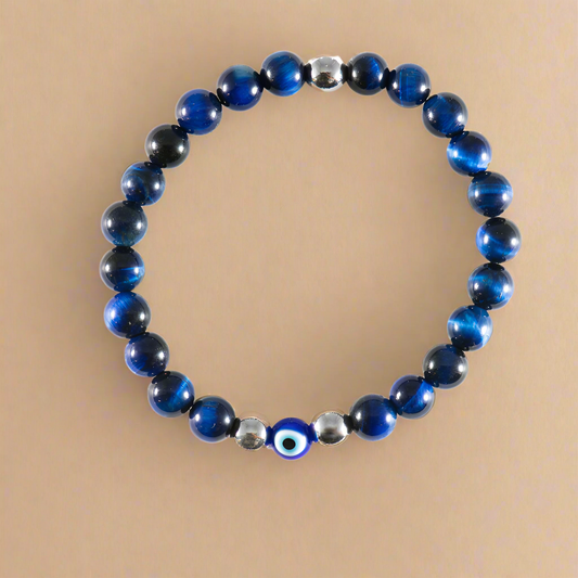 Blue Beaded Mens Lucky Eye Bracelet