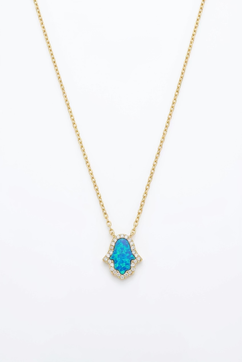 Opal Stone Crystal Hamsa Necklace
