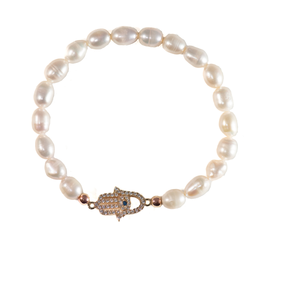 White Pearl Hamsa Bracelet